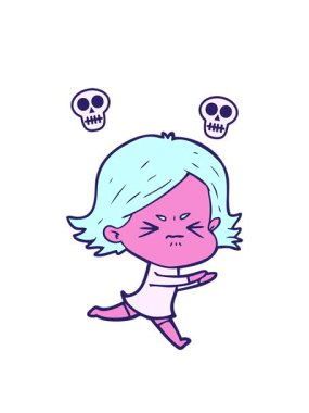 Çizgi film karakteri kızgın kızın kafatası animasyonu.