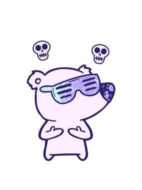 Güneş gözlüğü takan çizgi film ayısının kafatası animasyonu.