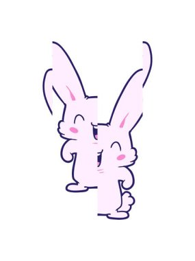 Çizgi film tavşanının gülüşünü bölme hareketi