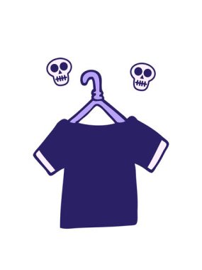 Çizgi film animasyonunun dönen kafatası animasyonu askıdaki karalama tişörtü