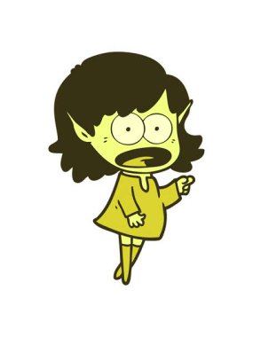 Çizgi filmin renk değişimi şok edici elf kızı işaret ediyor.