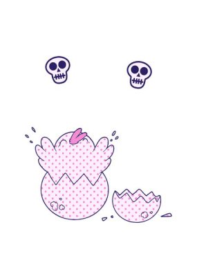 Çizgi filmdeki civciv yumurtadan çıkarken kafatası animasyonu