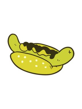 Çizgi filmin rengini değiştiren taze lezzetli sosisli sandviç.