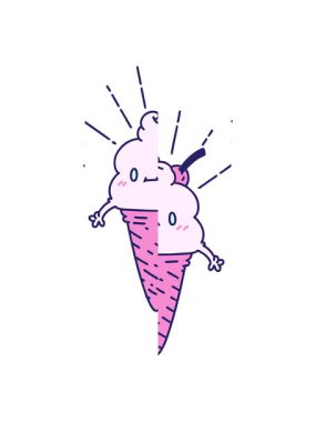 splitting motion animation of traditional tattoo style ice cream character