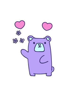 dönen kalpler el animasyonu çizilmiş garip çizgi film ayısı ve çiçekler