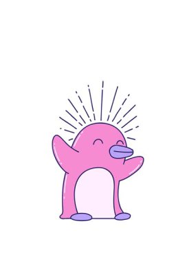 stretching up animation of illustration of a traditional tattoo style happy penguin