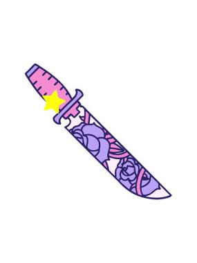 Parlayan yıldızlar dövme stili hançer ve çiçeklerin animasyonunu etkiler.