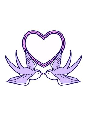 Kırlangıç ve kalp karikatürlerinin neon ışık efektleri