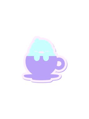 flashy sales animation of cute baby bird in tea cup sticker