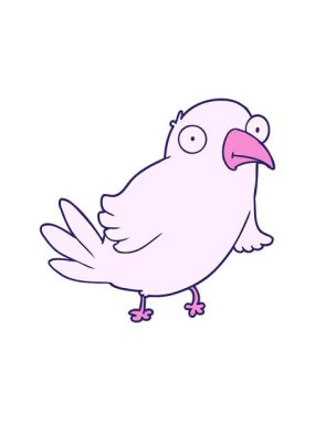 Bir kuş karakterinin tatlı çizgi filminin basınçlı animasyonu