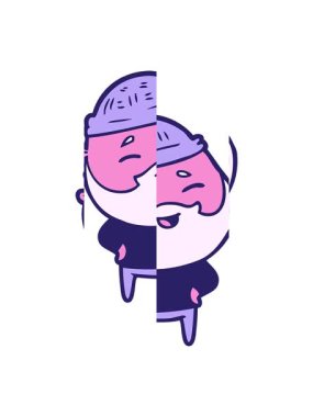 Çizgi film mutlu sakallı adamın bölünmüş hareketi.