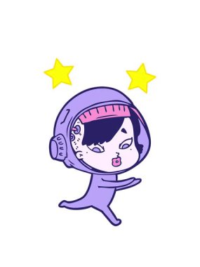 dönen yıldızlar astronot kadının animasyonu karalama