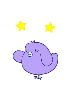 dönen yıldızların el çizimi kuş çizgi filmi