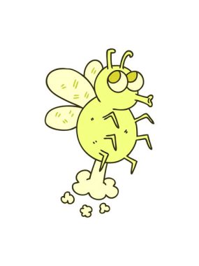 Garip çizgi film sineğinin el çiziminin renk animasyonu değişiyor