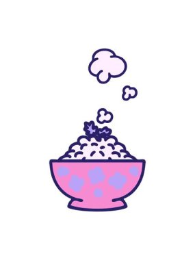 pixelize effect animation of a steamed rice in patterned bowl