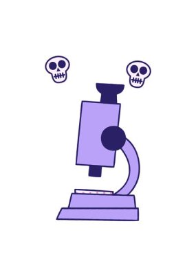 Bir bilim mikroskobunun çizgi roman tarzı animasyonunun dönen kafatasları