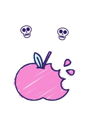 spinning skulls animation of Fruit Chalk Drawing design