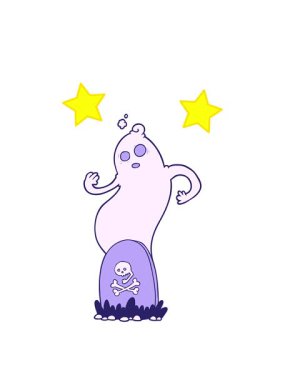 dönen yıldızlar yükselen hayaleti olan ürkütücü çizgi film mezarının animasyonu.