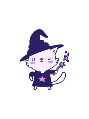 Sihirli bir çizgi film kedi sihirbazının hareketli animasyonu