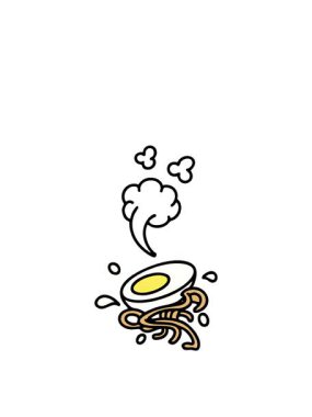 Erişte ve yumurtanın sıcak ramen malzemelerinin hareketli animasyonu.