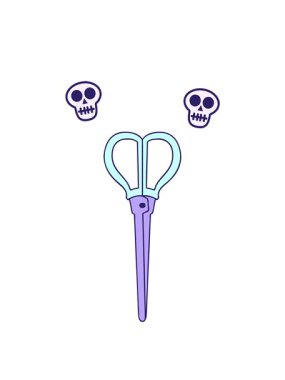 dönen kafatası animasyonu el çizilmiş tuhaf karikatür makasları