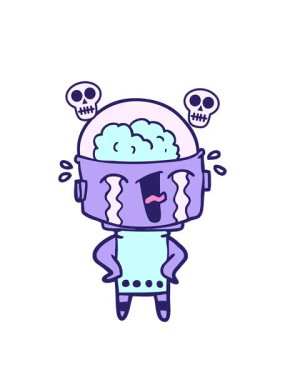 çizgi film ağlayan robotun kafatası animasyonu