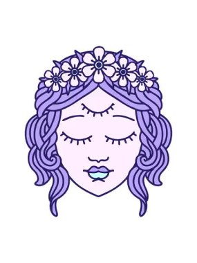 Pikselleştirme efekti dövme geleneksel kadın yüzü tarzında üçüncü göz ile canlandırma