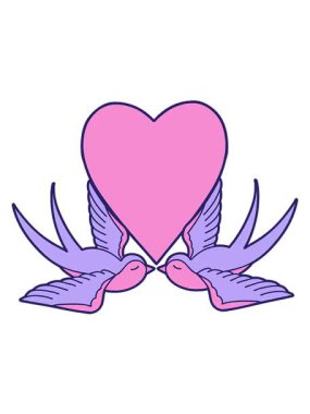 Dövmenin hareketli animasyonu geleneksel kırlangıçlar ve kalp şeklinde.