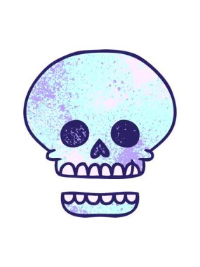 Bir kafatası kafasının desenli karikatür çiziminin el animasyonunun pixelize etkisi