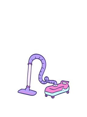 rise and float animation of doodle style cartoon vacuum hoover