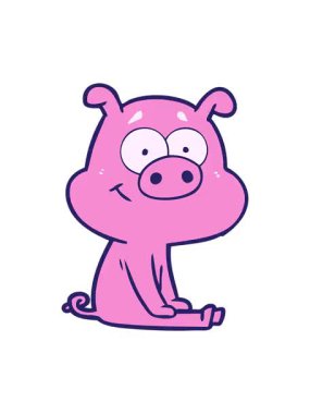 Pixelize efekti mutlu çizgi film domuz oturma animasyonu