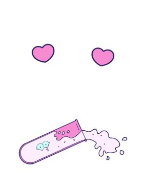 Çizgi film test tüpünün yayılma animasyonu dönen kalpler.