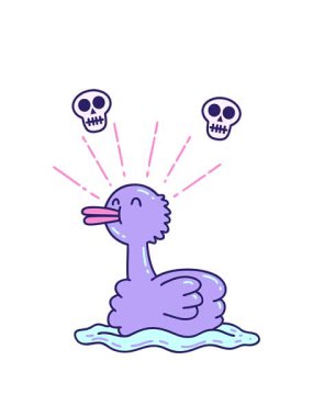 Geleneksel dövme stili yüzen ördek çiziminin kafatası animasyonu