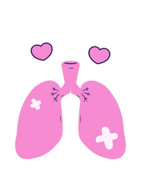 Düz renkli çizgi filmin dönen kalp animasyonu akciğerleri onardı.