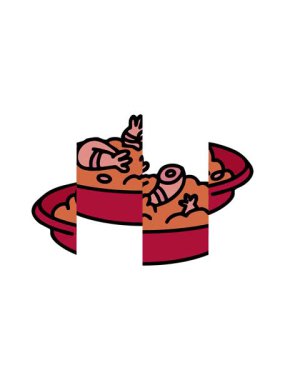 Geleneksel Brezilya vatapa karides yemeğinin bölünmüş hareket animasyonu