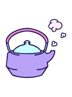 Japon çay karikatürü buharı tüten bir çaydanlığın canlandırma efekti