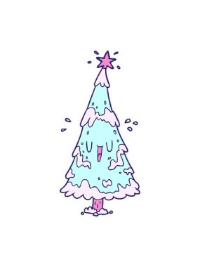 jiggle and pause animation of snowy christmas tree with happy face