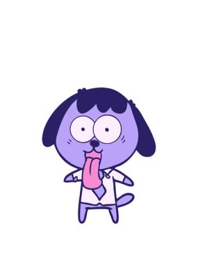 Ofis tişörtü giyen çizgi film köpeğinin animasyonunu genişletiyorum.