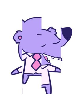 Çizgi film ayısının tişört ve kravat takarak hareket etmesi.