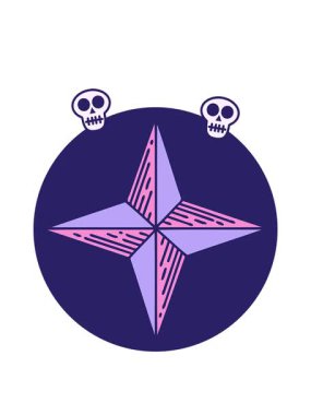 Bir yıldızın eski dövme stili görüntüsünün dönen kafatası animasyonu