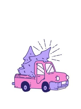 Ağaçları taşıyan geleneksel dövme kamyonu animasyonunu büyütüyor.