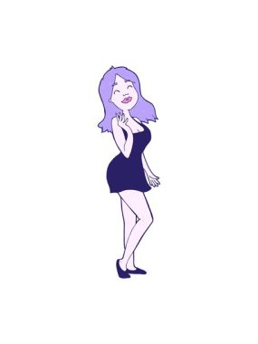 Kokteyl elbisesi giymiş güzel bir kadının hareketli animasyonu.