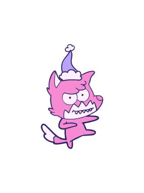 Noel Baba şapkası takan sırıtan bir tilkinin el çizimi animasyonu.