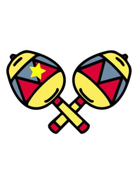 Parıldayan yıldızlar Brezilya marakalarının geleneksel müzik aletlerinin animasyonunu etkiler.