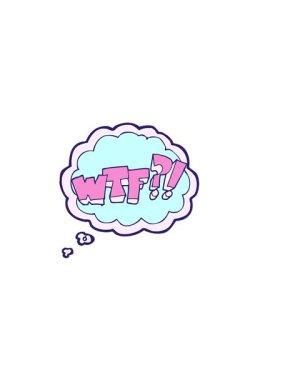 Serbest ve çizilmiş düşünce baloncuğu WTF sembolünün yatay titreşimli animasyonu