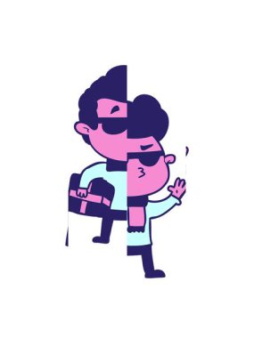 Havalı bir adamın çizgi filminin bölünmüş hareket animasyonu.