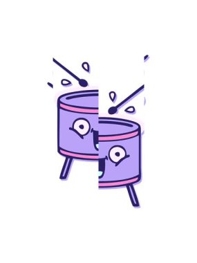 splitting motion animation of sticker of a cute cartoon playing drum