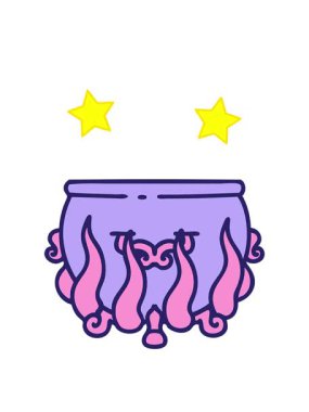 dönen yıldızlar, yanan bir kazanın ikonik dövme stili görüntüsü.