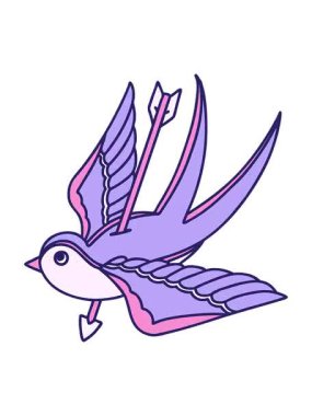 Okun deldiği bir kırlangıcın dövmesel görüntüsünün hareketli animasyonu