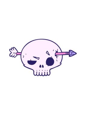 Karikatür kafatasının ok tarafından fırlatılan animasyonuna dikkat.